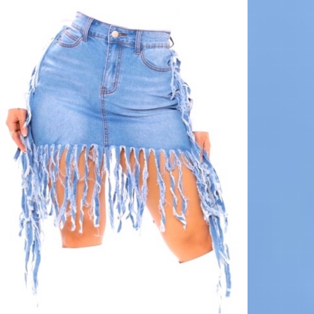 Denim Edge Fringe Mini Skirt